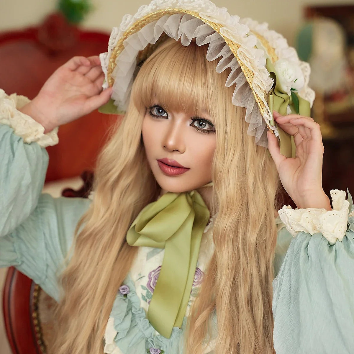 44" Extra Long Blonde Wig with Bangs - Curly Lolita Synthetic Wig for Women’s Rapunzel, Wedding, & Cosplay