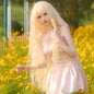 Halloween Wig 44" Extra Long Blonde Cosplay Wig with Bangs - Heat Resistant Loose Curly Lolita Costume Wig