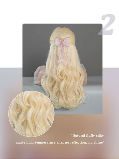 Barbi Blonde Wigs For Women Layered Wavy Long Hair Wig With Curtain Bangs Heat Resistant Synthetic Curly Wigs For Girls Christmas Halloween Cosplay Daily Party Holiday And Dating Use 24 Inch